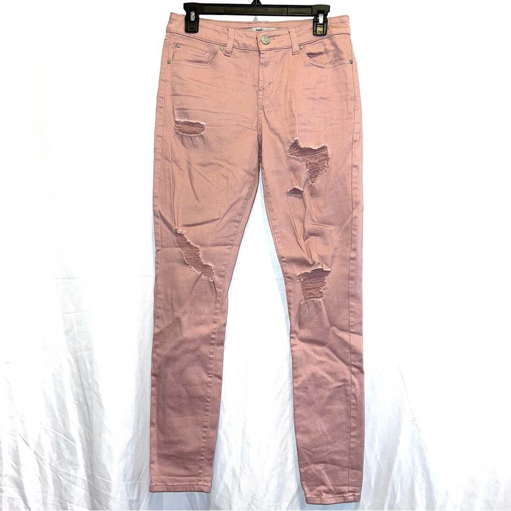 Refuge Rose Gold Denim Dusty Rose Pink Distressed Skinny Boyfriend Jeans